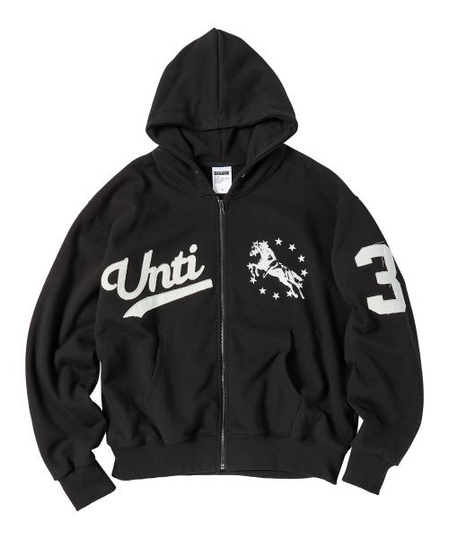 유니콘 바시티 엠블럼 후드 집업 블랙