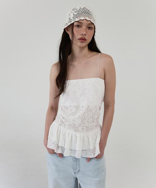 FLORAL LACE RUFFLE TOP - WHITE