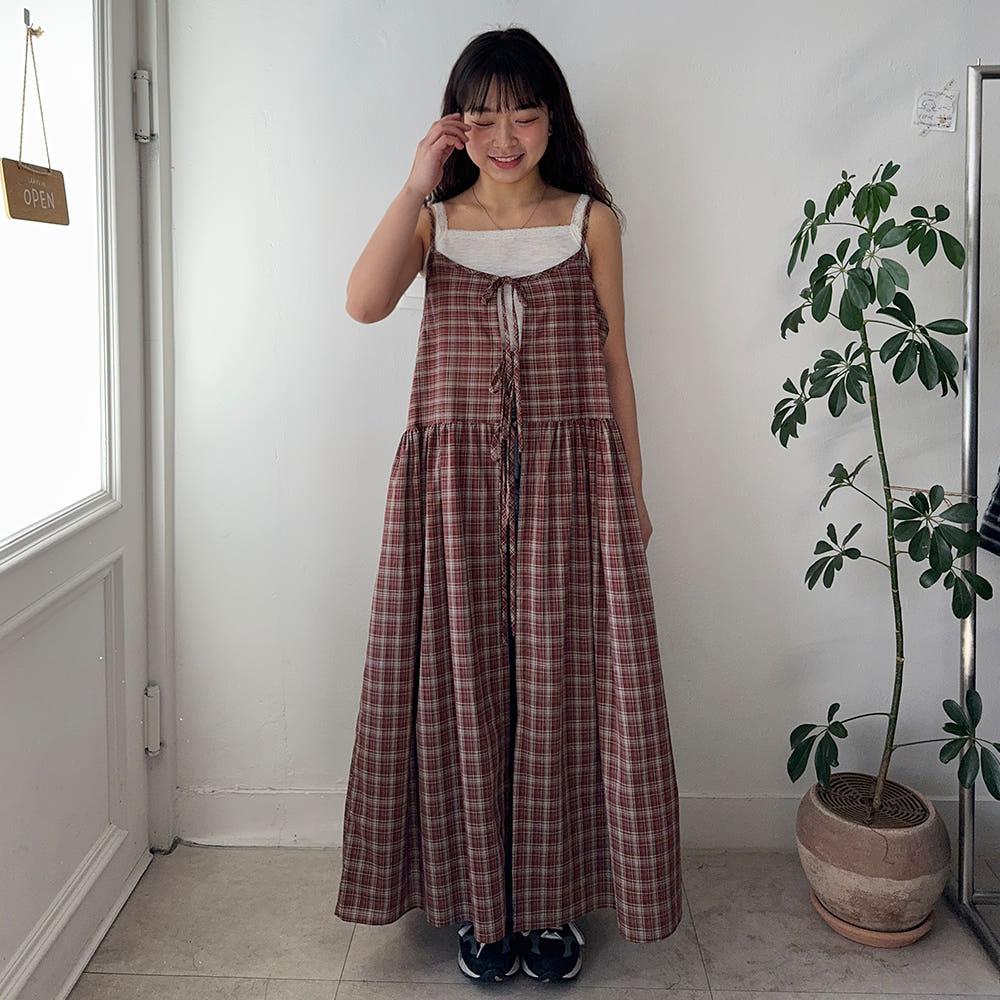 체크리본 트임 원피스(2color)- 88착용가능