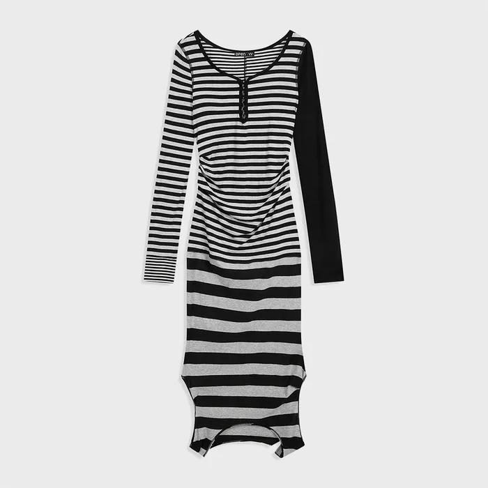 STRIPE CONVERTIBLE HOOK TOP DRESS (BLACK)