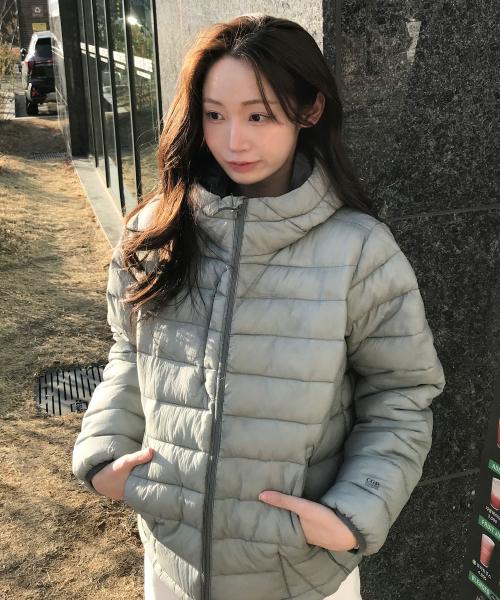 경량 후드 패딩_카키