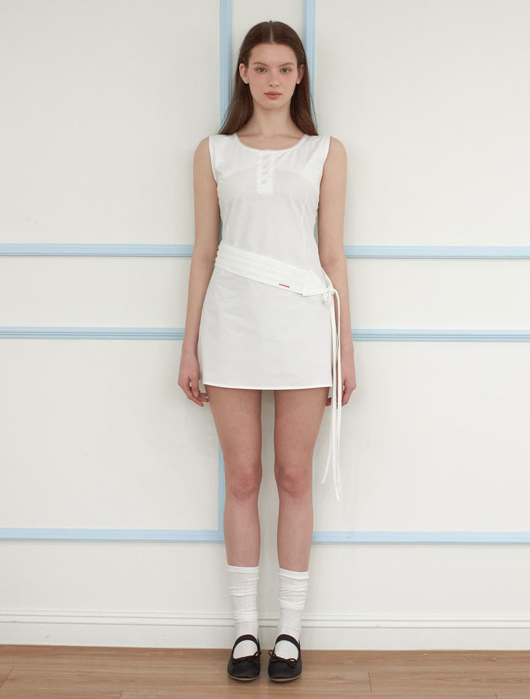Spring Picnic Button Mini Dress (Ivory)