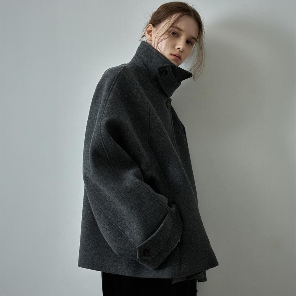오버핏 캐시미어 하프 코트_charcoal