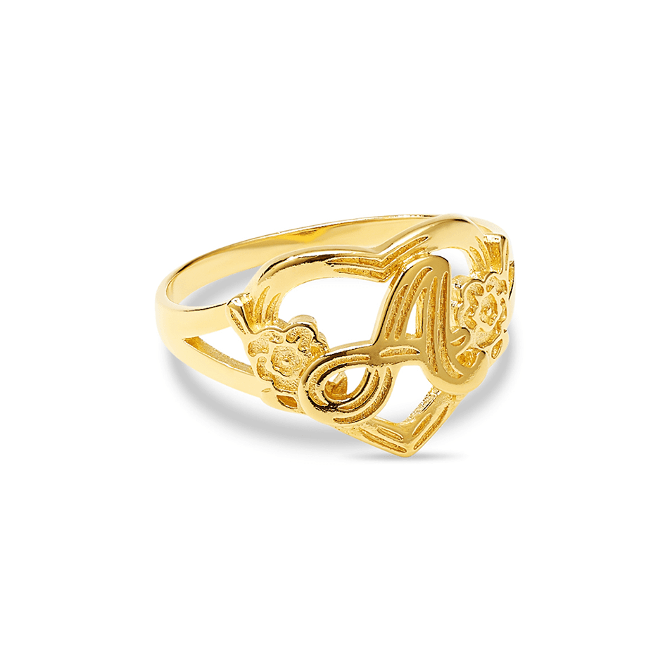 THE CUTOUT FLOWER HEART LETTER RING - GOLD VERMEIL / 5 / A