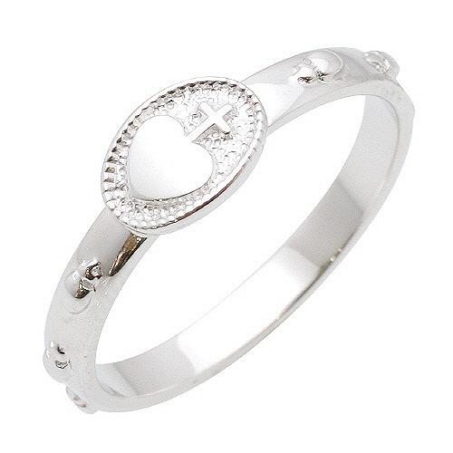 실버 성심 십자가 성심 봉오리 묵주반지