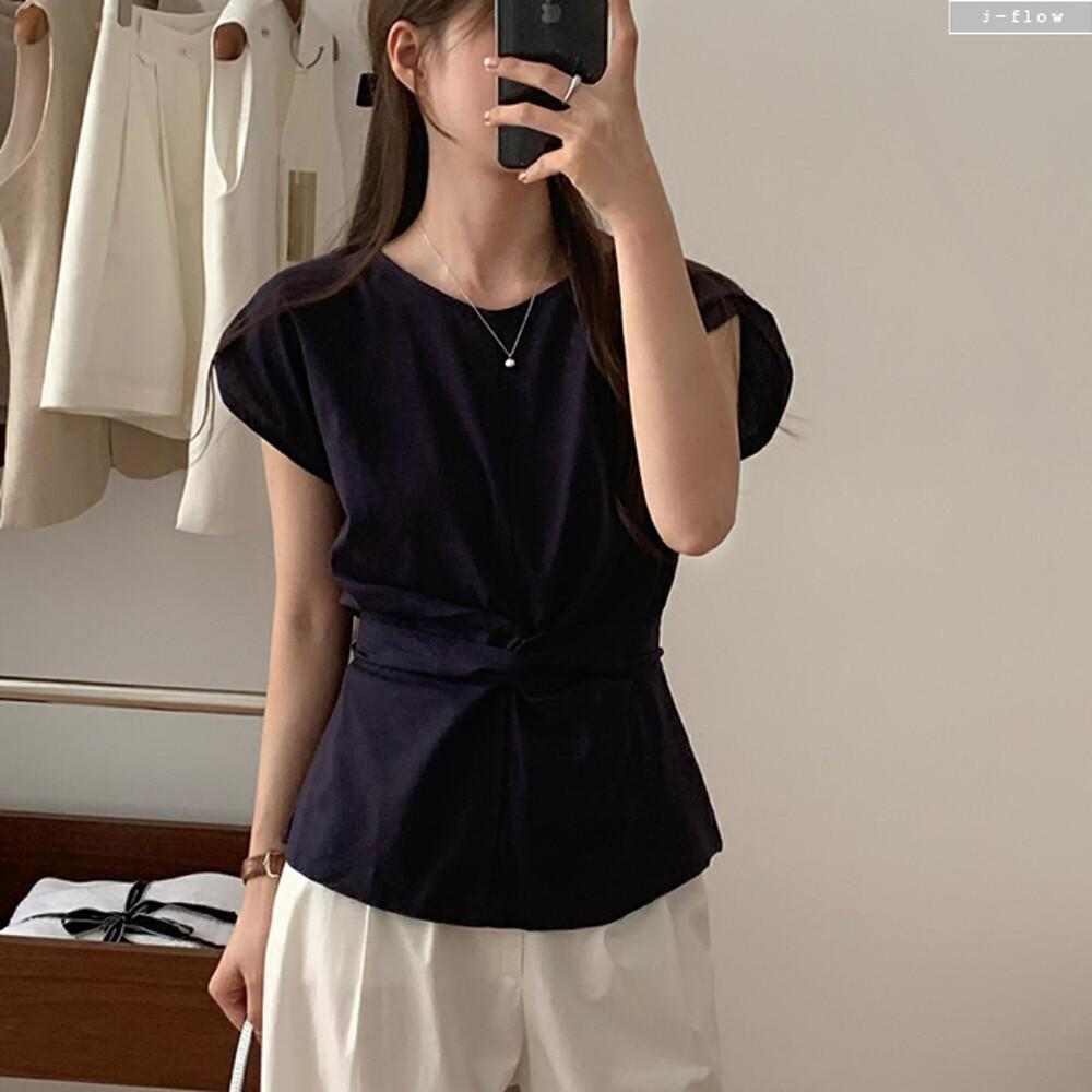 시어린 린넨 매듭 꼬임 허리끈 블라우스 3col 여름 코튼 랩 나그랑 라인 제이플로우