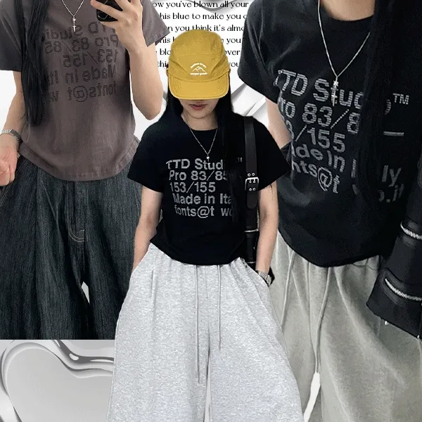 [y2k/스탠다드핏] 세미크롭 힙한 나염 레터링 썸머! 반팔 티셔츠 (3color)