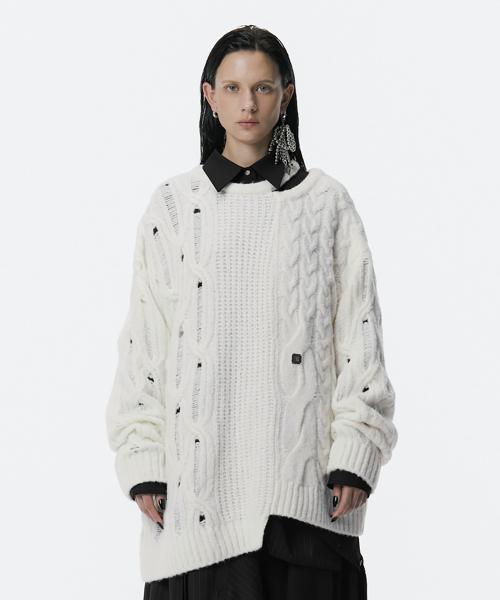 Mixed Cable Knit Pullover [ Ivory ]