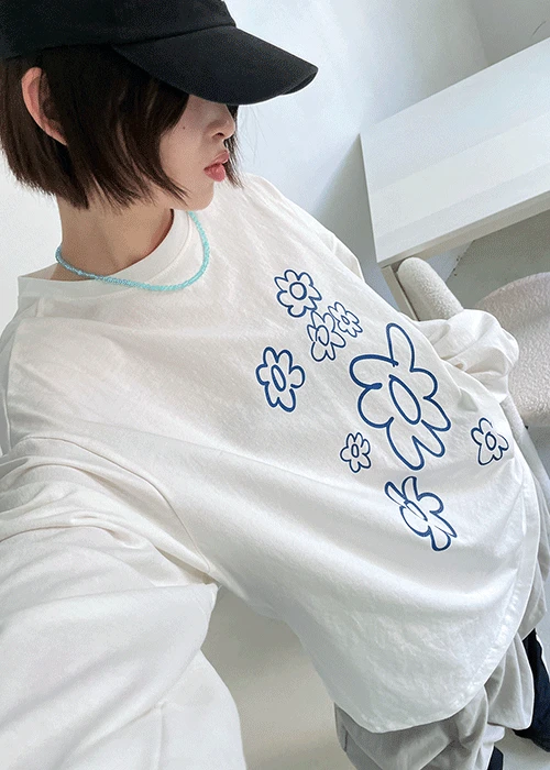 키즈 플라워 루즈 티셔츠 3col - ivory