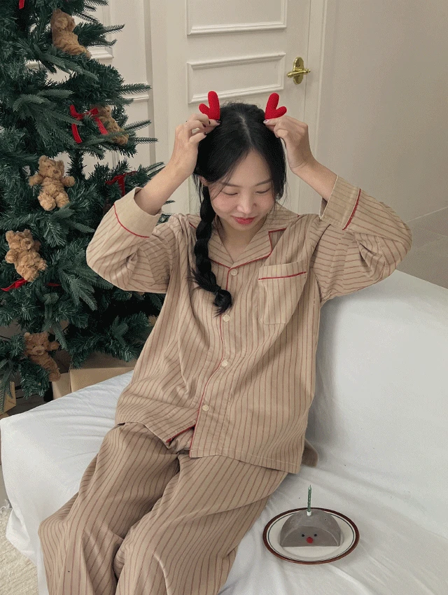 [A.made]크렘 스트라이프 긴팔 커플파자마 크리스마스 남녀공용 잠옷세트