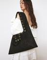 EYELET SUEDE SHOULDER BAG, BLACK