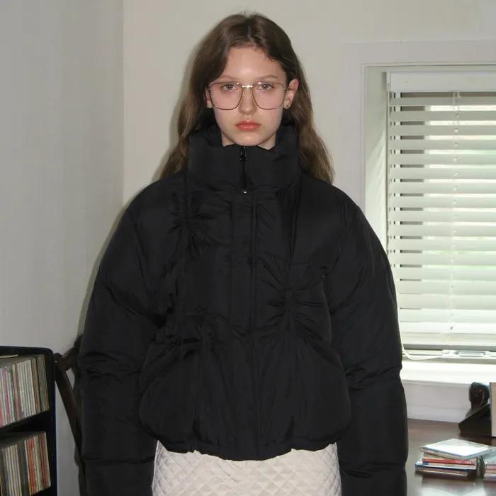 Ribbon Detail Puffer Jacket (Black)