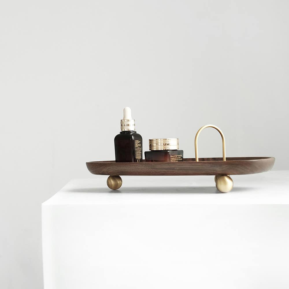 [해외] 고급 원목 우드 소품 화장품 정리 트레이 굽있는 그립 쟁반 볼트레이 향수 캔들 디퓨저 진열 정리