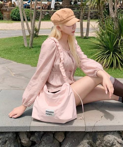 Nylon 2way shirring hobo bag_Pink