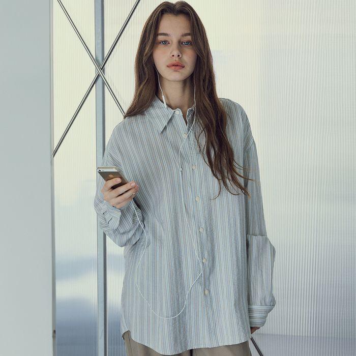W/Bohemian Stripe Shirt_Light blue(W25-SH01)