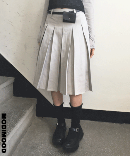 [벨트백SET] 플릿 주름 미디 스커트 - 3color