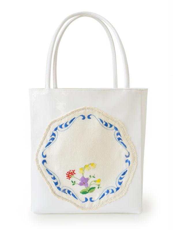 VINTAGE DOILY BLUE FLOWER BAG WHITE