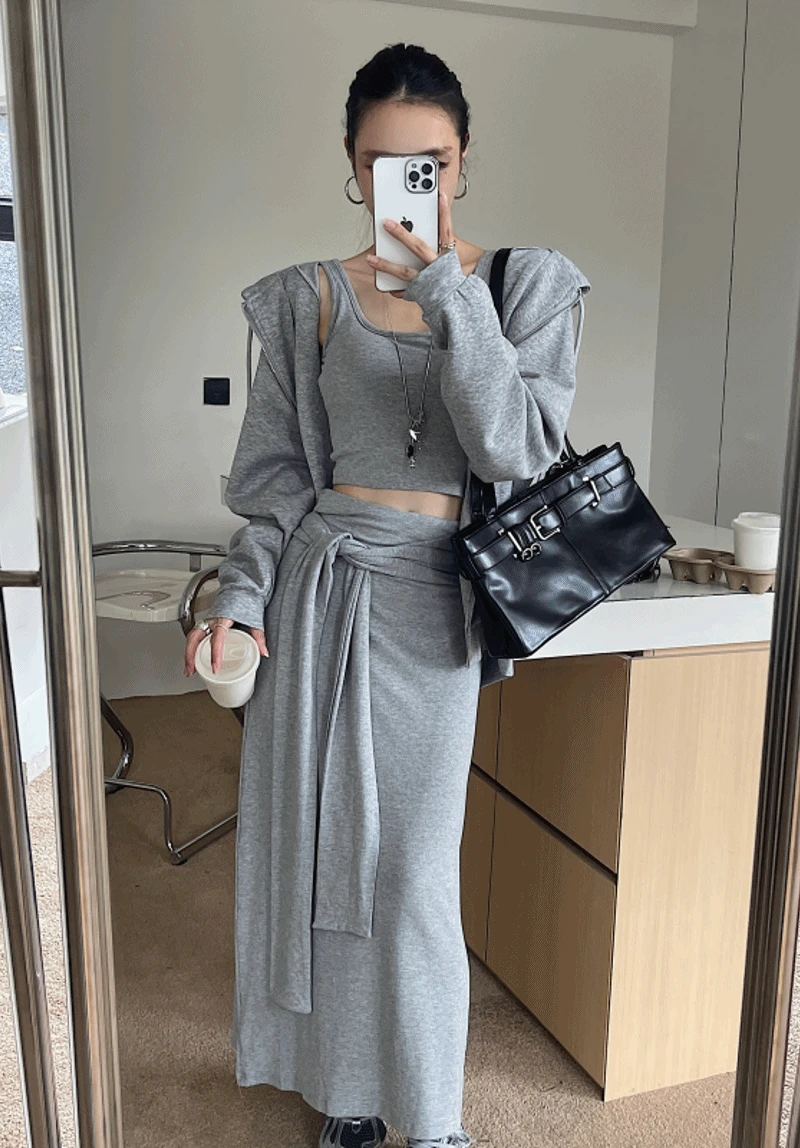 츄츄 나시+랩스커트+후드집업 세트(8521)