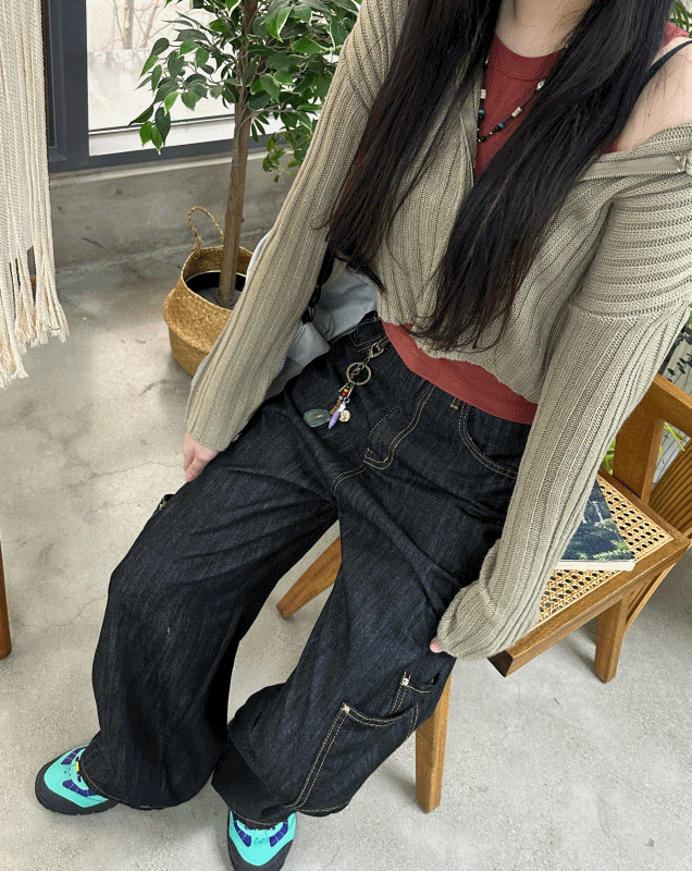 Nonfade pocket denim pants / 논페이드 포켓 카고 데님팬츠