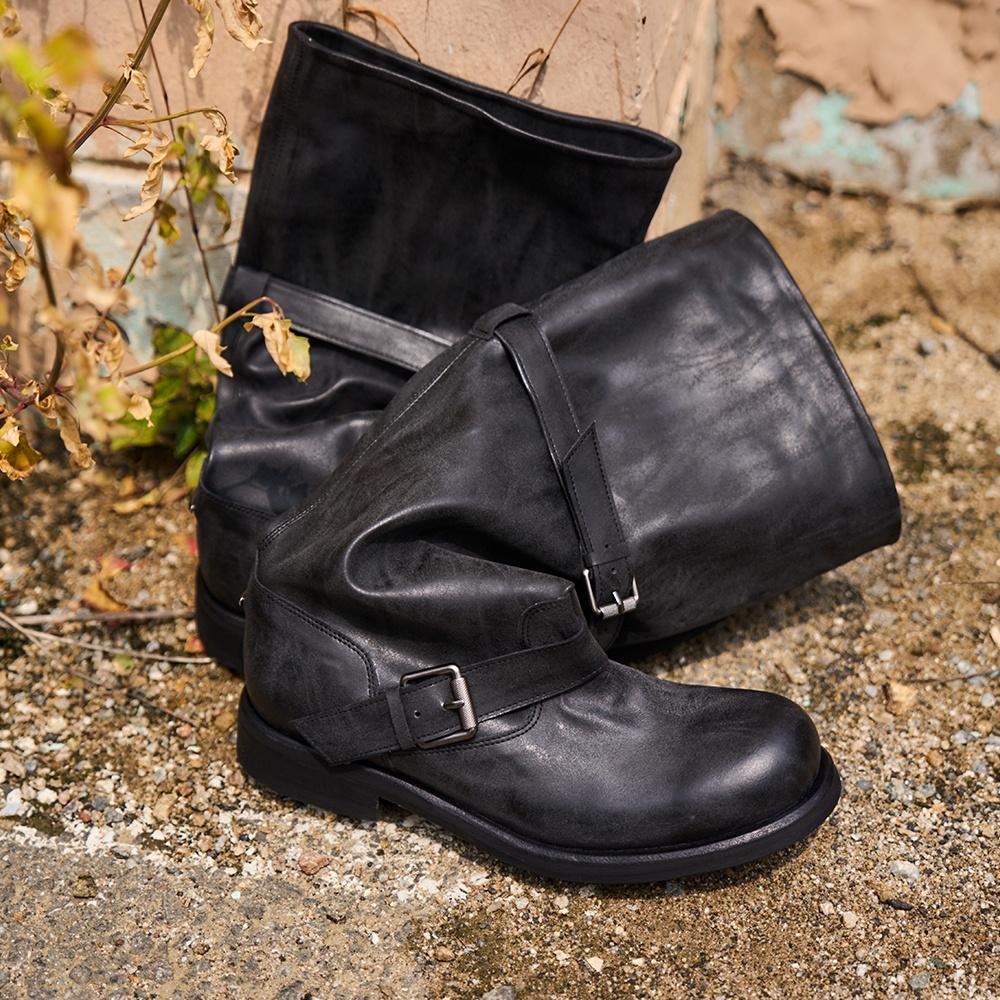 Slouchy Long Boots_ Washed Black