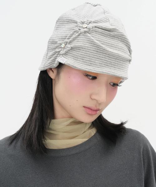 Flower Button Beanie [Gray]