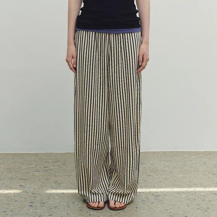 Stripe Loose-fit Wide Leg Pants (Cream)
