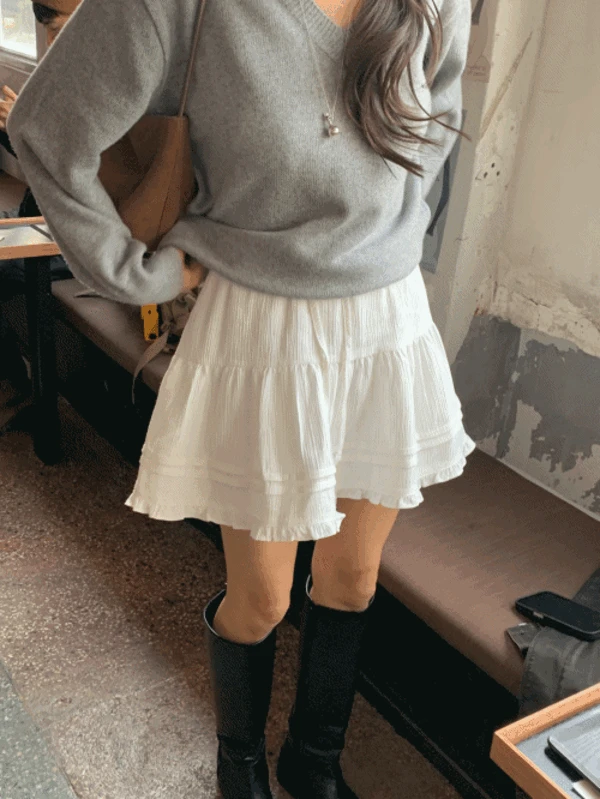 폰디 핀턱 프릴 스커트 (ivory)