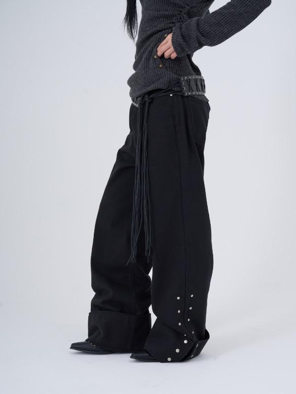fold rivet wide cotton pants