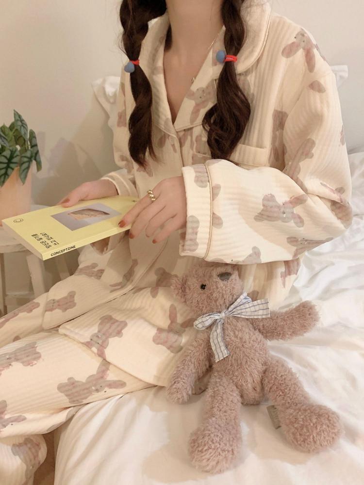 누빔 토끼 카라 긴팔 잠옷 사계절잠옷 데일리 신혼 파자마 실내복 홈웨어