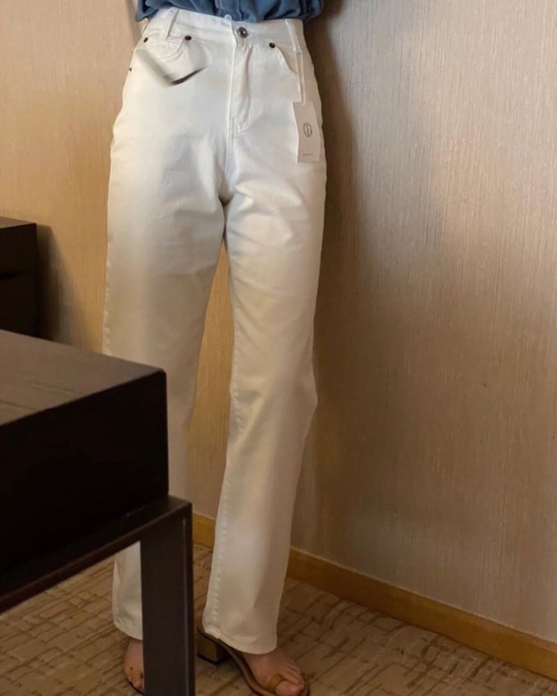 아이보리 베이지 흰색 난스판 슬림 일자 데님 팬츠 청바지 (2 color)