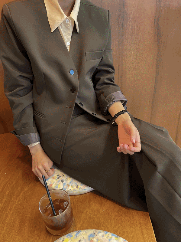 월넛 셋업 노카라 자켓(2color)