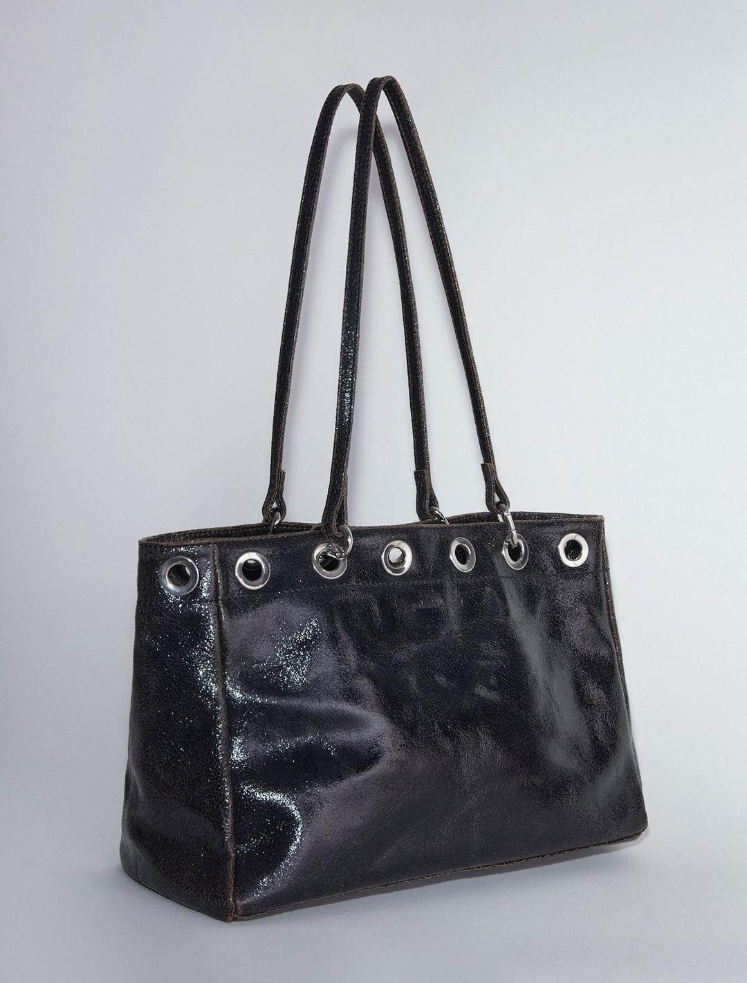 PHILANA-Black shopping bag with multiposition handles