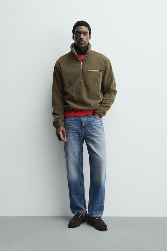 지퍼 칼라 플리스 스웨트셔츠