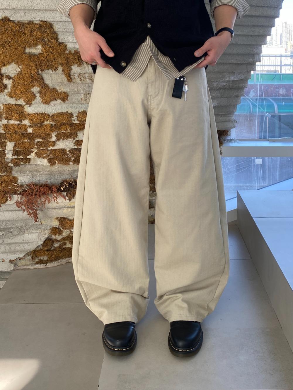 포너드 헤링본 커브드 코튼팬츠 2C