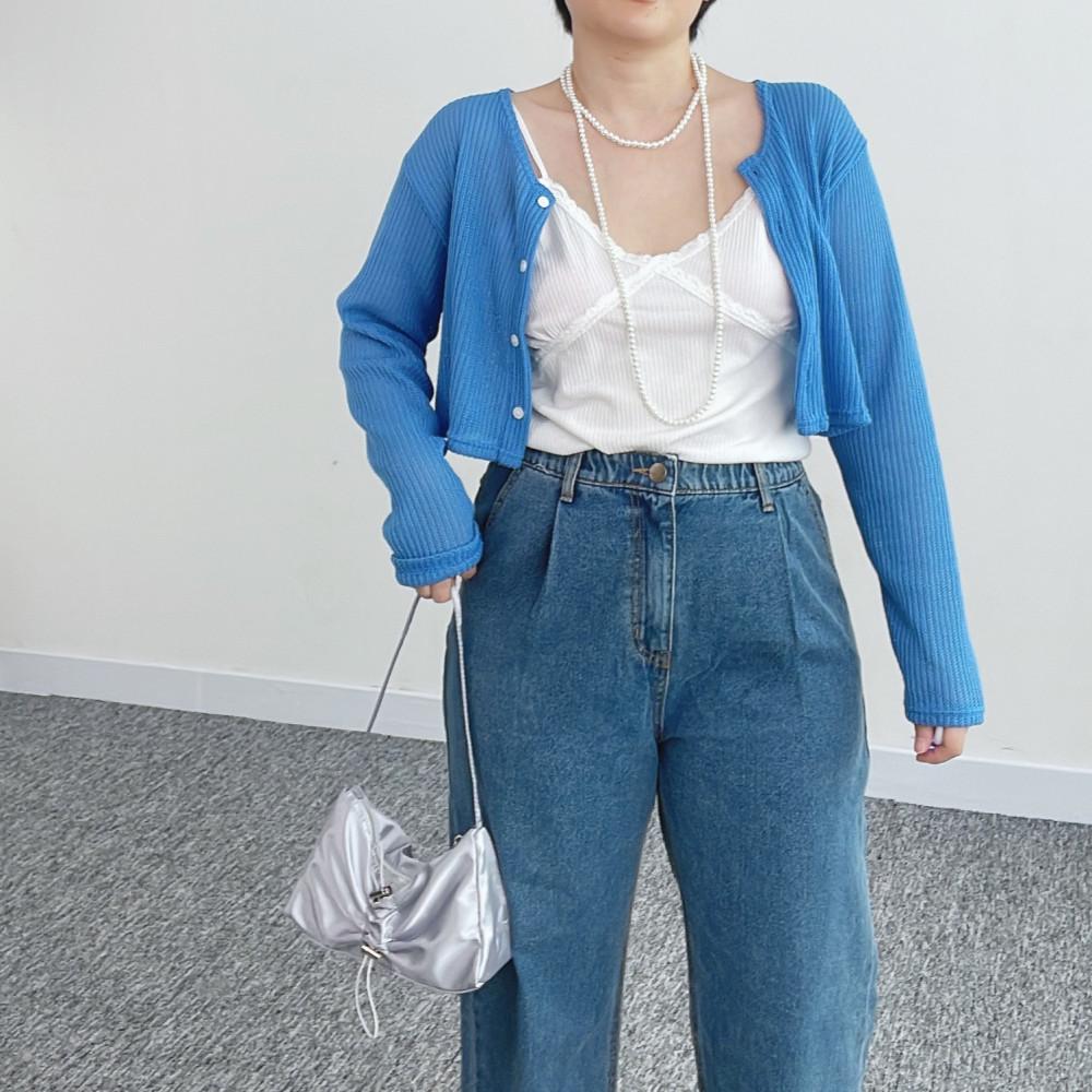 (55-88) 비비cd (빅사이즈 세미크롭 간절기 긴팔 루즈핏 가디건)