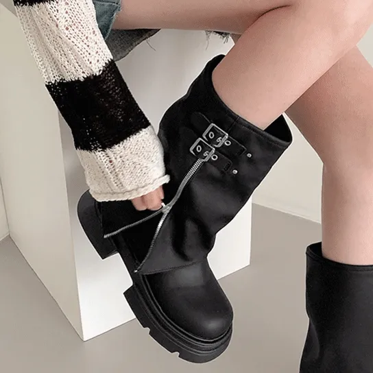 ◆봄세일◆하비추천 유니크 지퍼 버클 레그워머 부츠 미들부츠 하프부츠 워프(5cm)