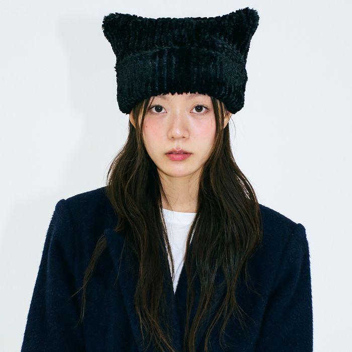 FUR CAT EAR BEANIE_BLACK