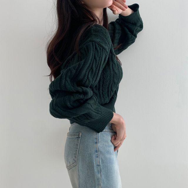 [4color/간절기룩/고퀄] 마이쮸 꽈배기 라운드 크롭 긴팔 니트 - nt_휴지마켓