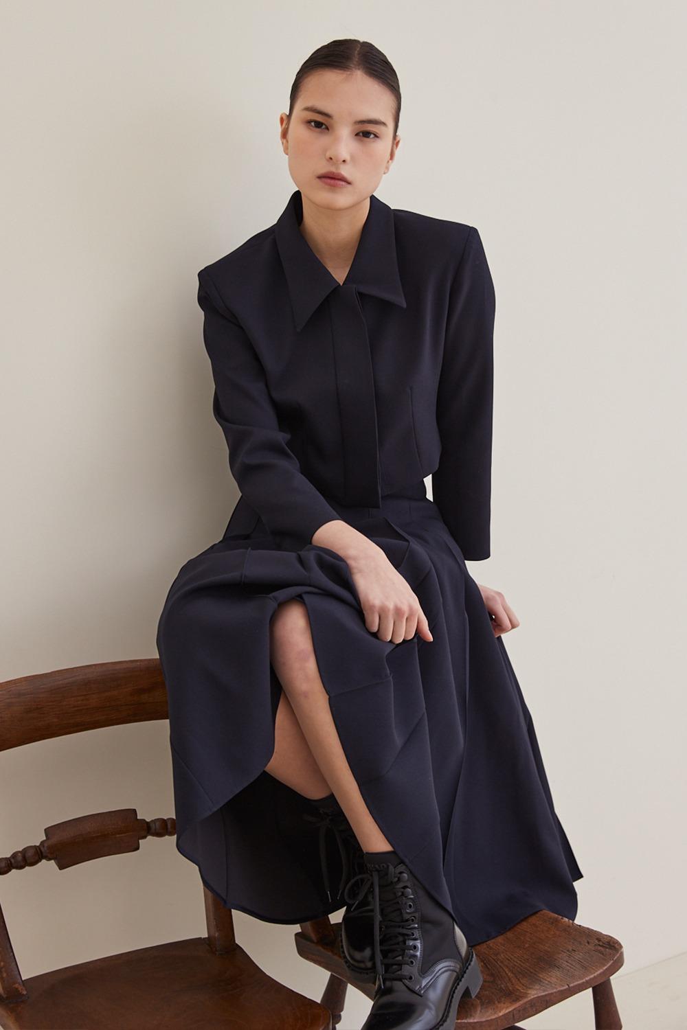 [Set Up] Cropped Tailored Jacket - Navy