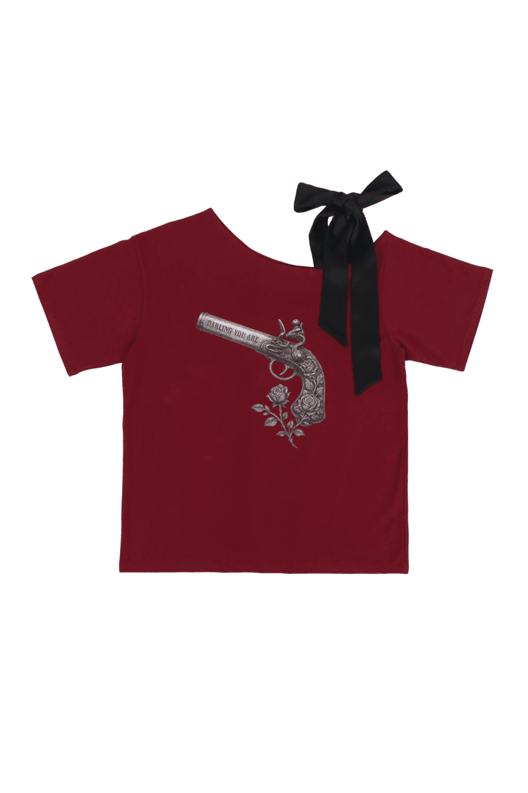 [재입고]RIBBON ROSE PISTOL TEE #WINE - 달링유어배드