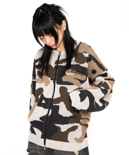 XTK093 페타 카모 빈티지 니트 집업 (DESERT CAMO)
