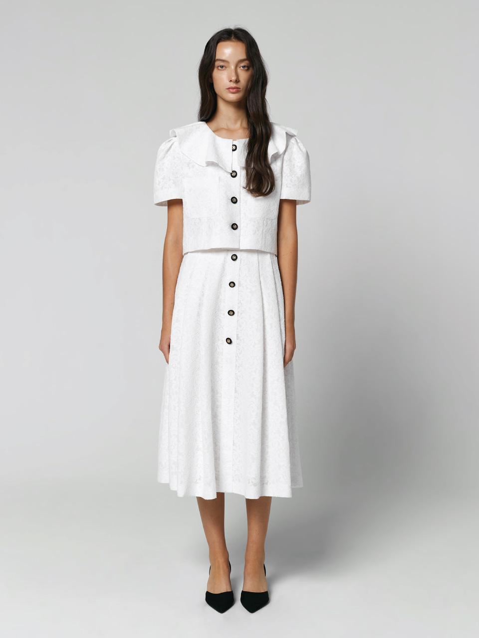 RUFFLE COLLAR LACE CROP JACKET - WHITE