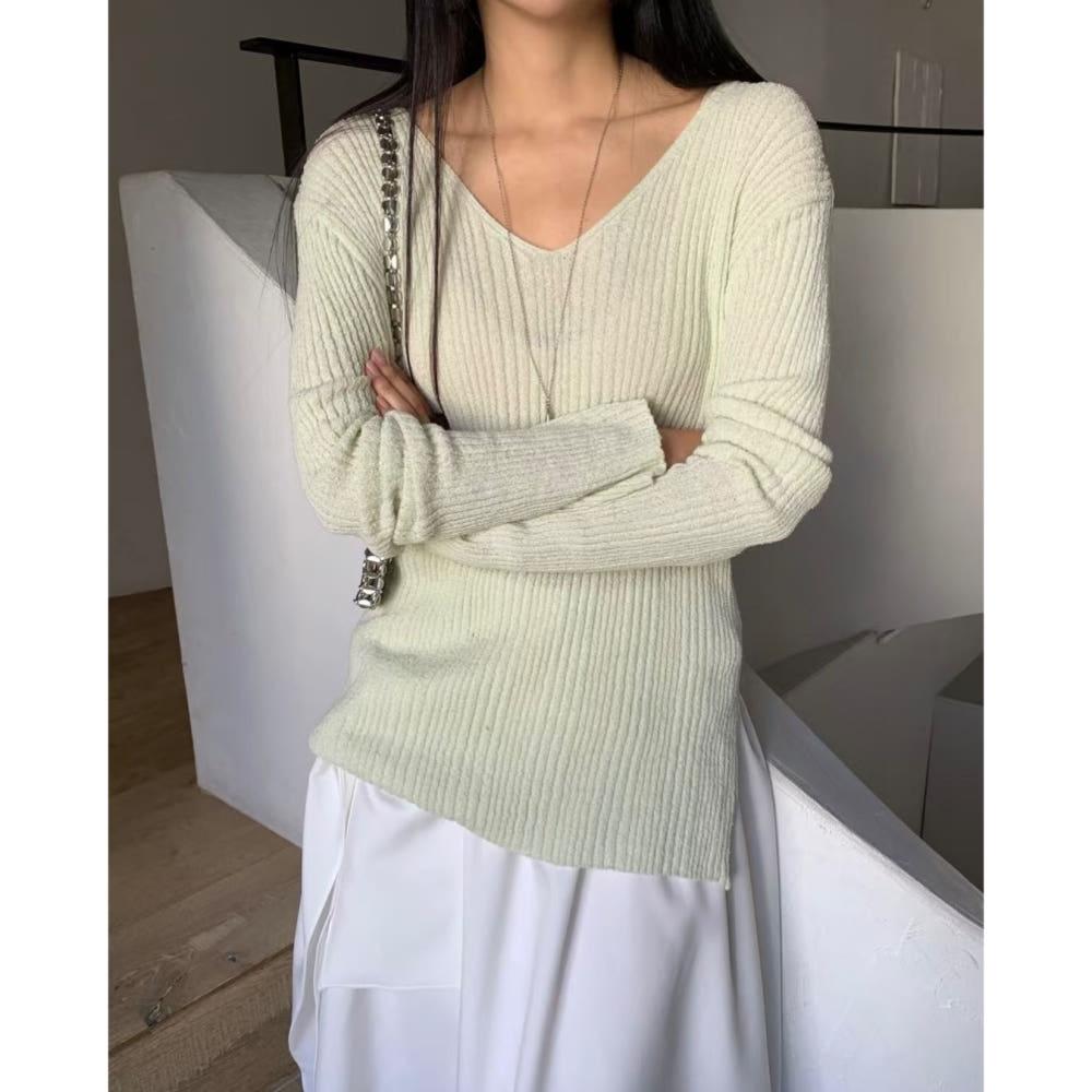 hander 핸더 젤리 브이 니트 양브이넥 슬림 골지 nt (4c)