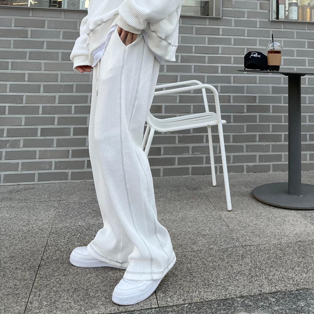 waffle stitch wide pants - (4color)