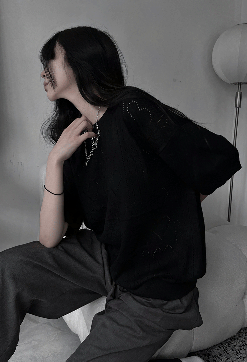 heart punching short sleeve knit