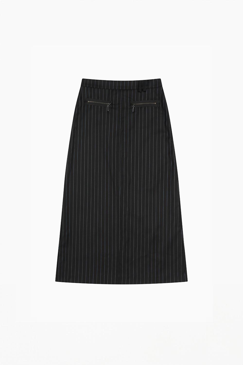 STRIPE SLIT LONG SKIRT, BLACK