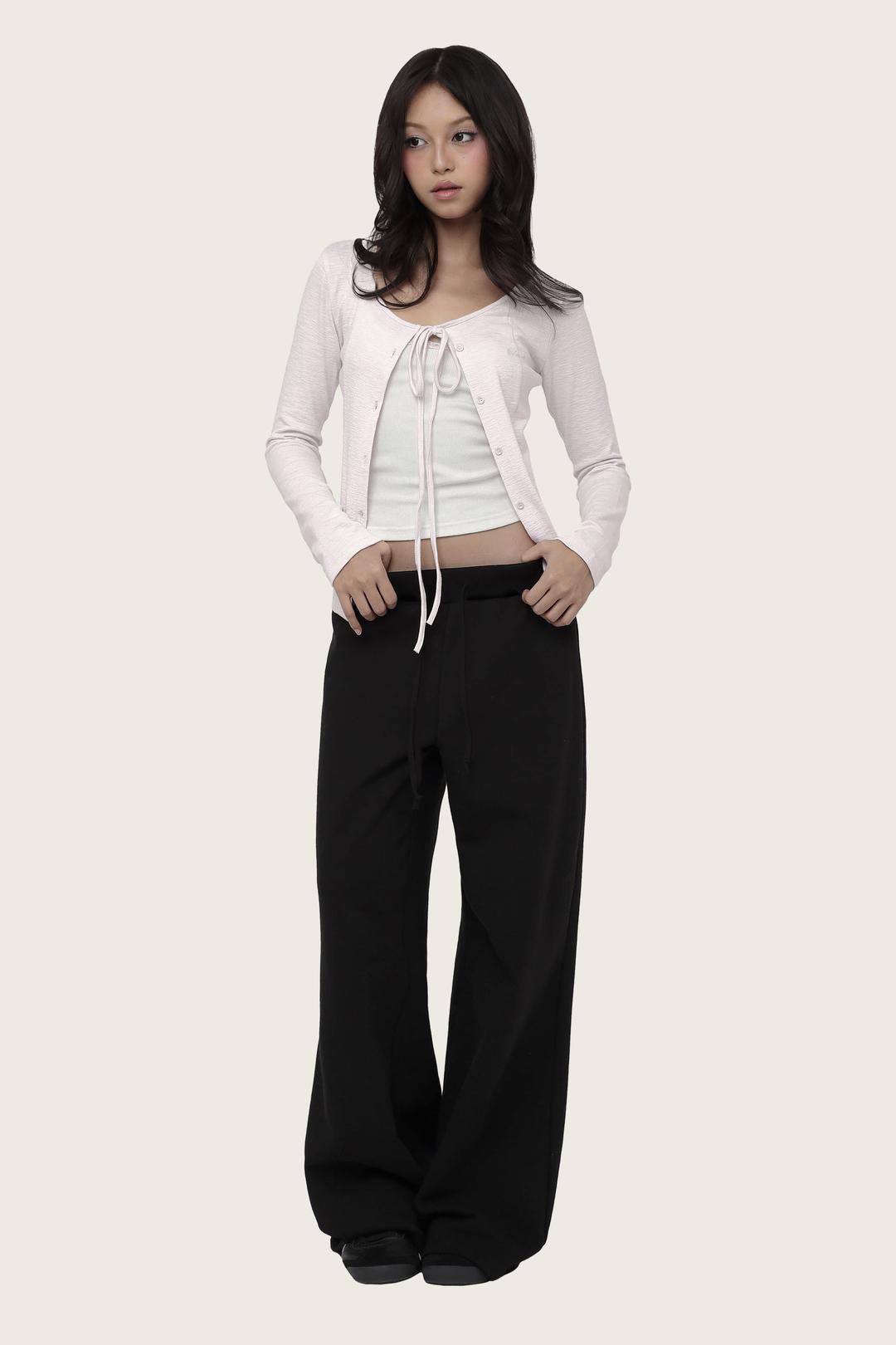 Basic logo string straight pants, Black