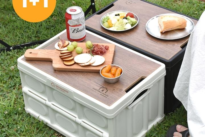 최종가15,900원_[1+1]우드상판포함 폴딩박스 28L/54L 크림/블랙 수납