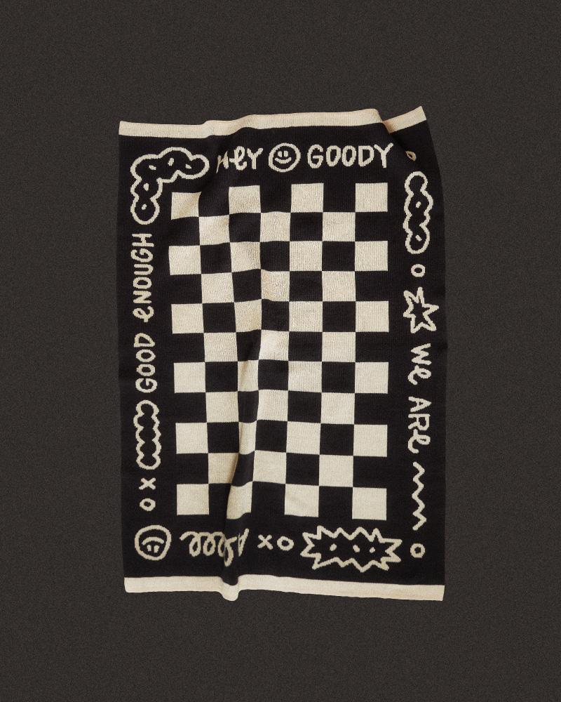ENOUGH KNIT BLANKET, Checker Black