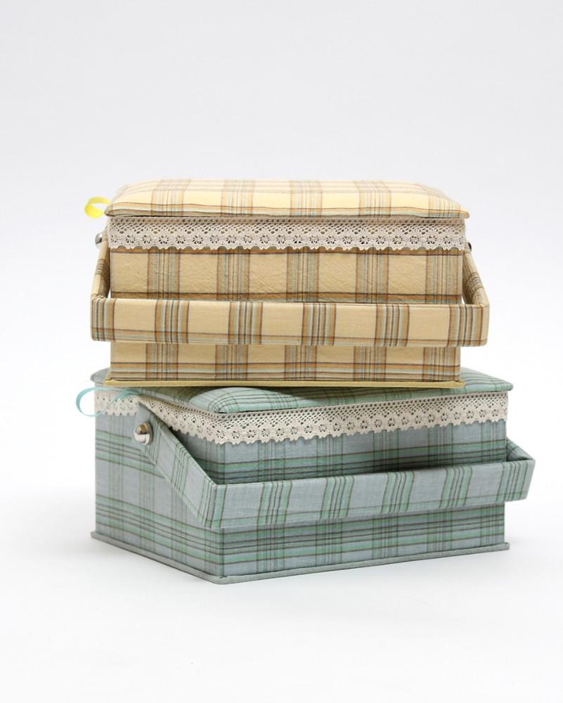 마마리 파스텔 체크무늬 반짇고리